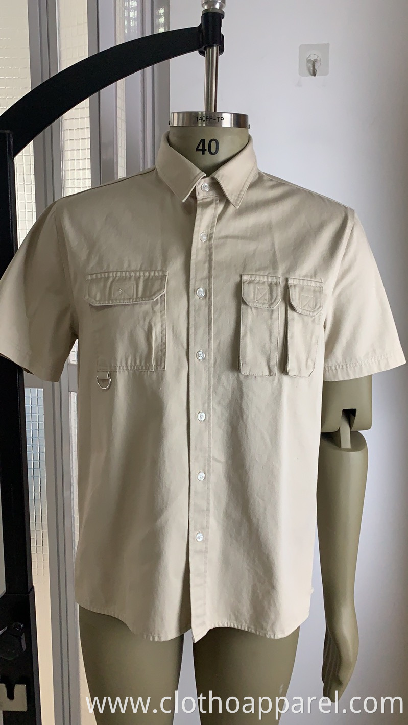 Men's Pure Cotton Double-Pocket Plain Short-Sleeved Shirt